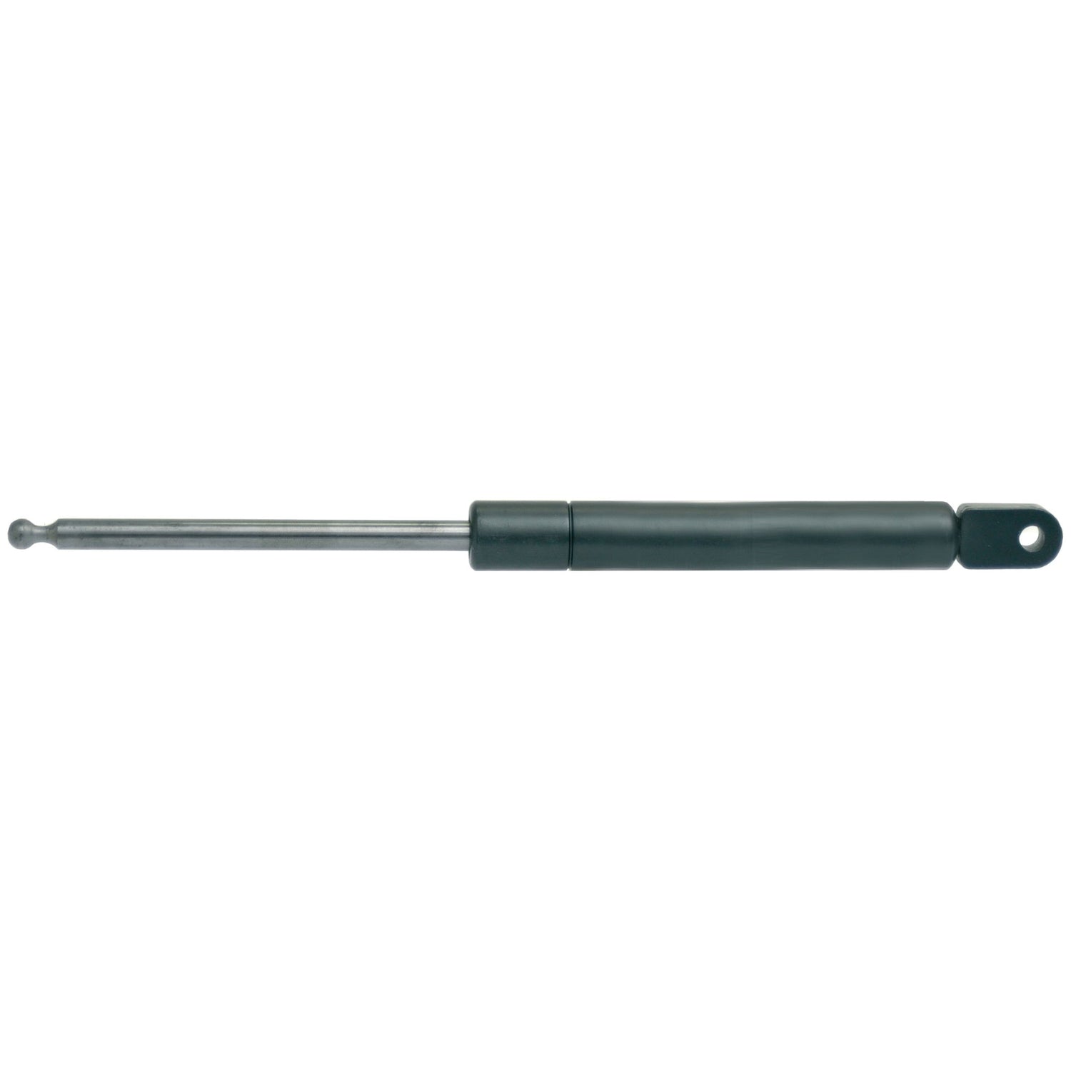 The Sparex Gas Strut, S.19461, is a black gas spring with a metal rod, featuring end fittings and a mounting hole at one end. It has a pressure rating of 280N and offers a ram stroke of 105mm, with an overall length of 260mm.
