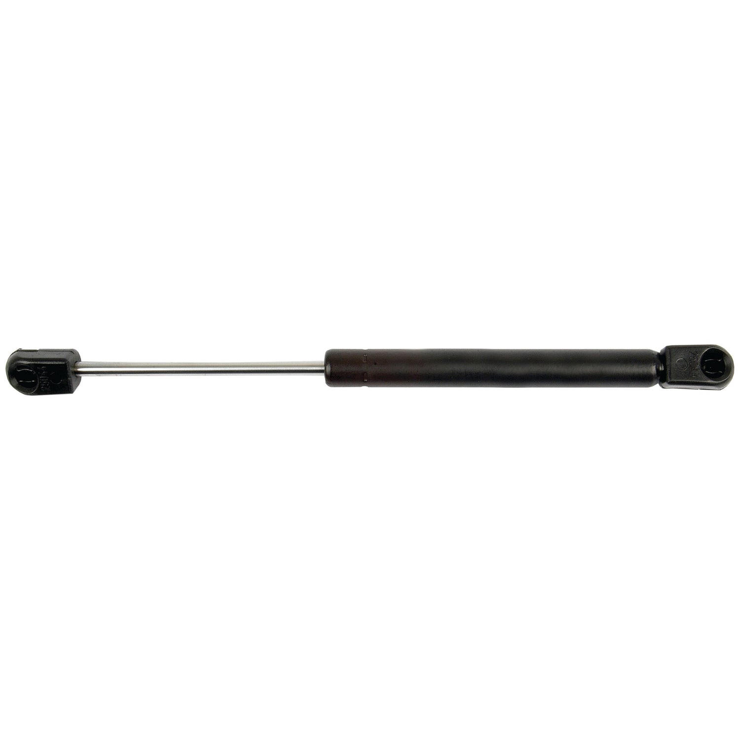 The Sparex Gas Strut (S.68542), with a total length of 265mm, features a durable metal rod and black cylindrical casing, complete with connectors at both ends, impressive ram stroke, and versatile end fittings.