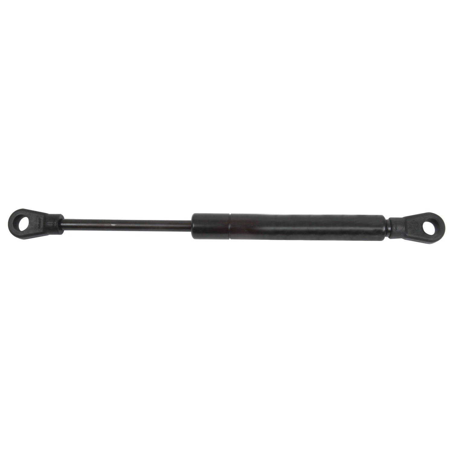 Introducing the Sparex Gas Strut S.19420, a robust black gas strut with a total length of 285mm and mounting eyelets on both ends, compatible with Case IH/International Harvester models.