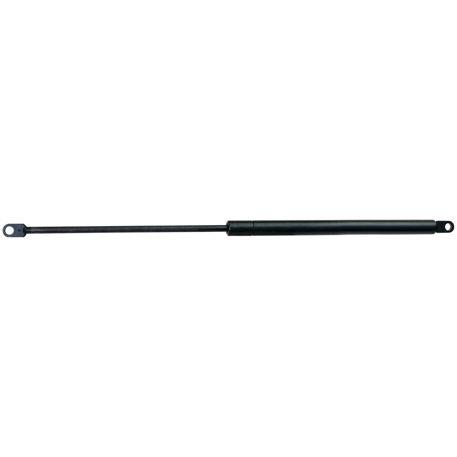A single black Gas Strut, S.19457 by Sparex, compatible with Zetor and with a pressure of 200N, stands in a fully extended position against a white background, showcasing its connecting ends on both sides. The total length of the strut is 320mm.