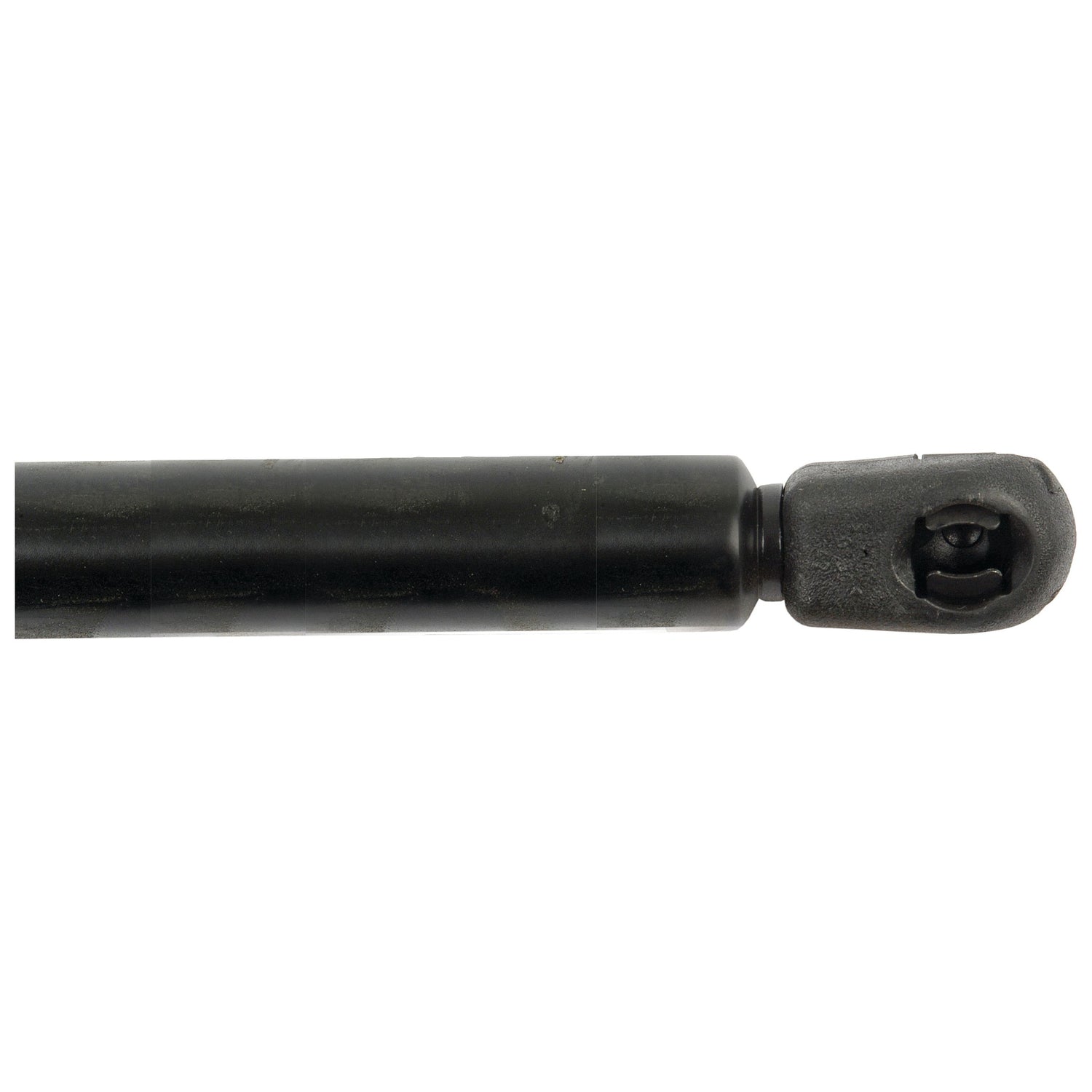 Close-up of the end of a black, cylindrical Sparex Gas Strut, model S.52852, featuring a spherical joint and designed to withstand high pressure, with a total length of 405mm.