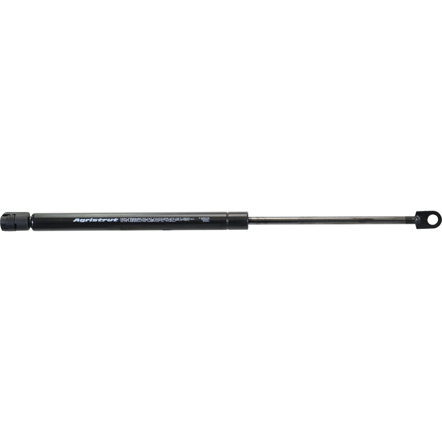 The Gas Strut by Sparex (S.68538) is a black gas spring featuring a metal rod and mounting eyelets at both ends, with a total length of 415mm. It is designed for lifting and supporting weight, and comes with end fittings for easy installation.
