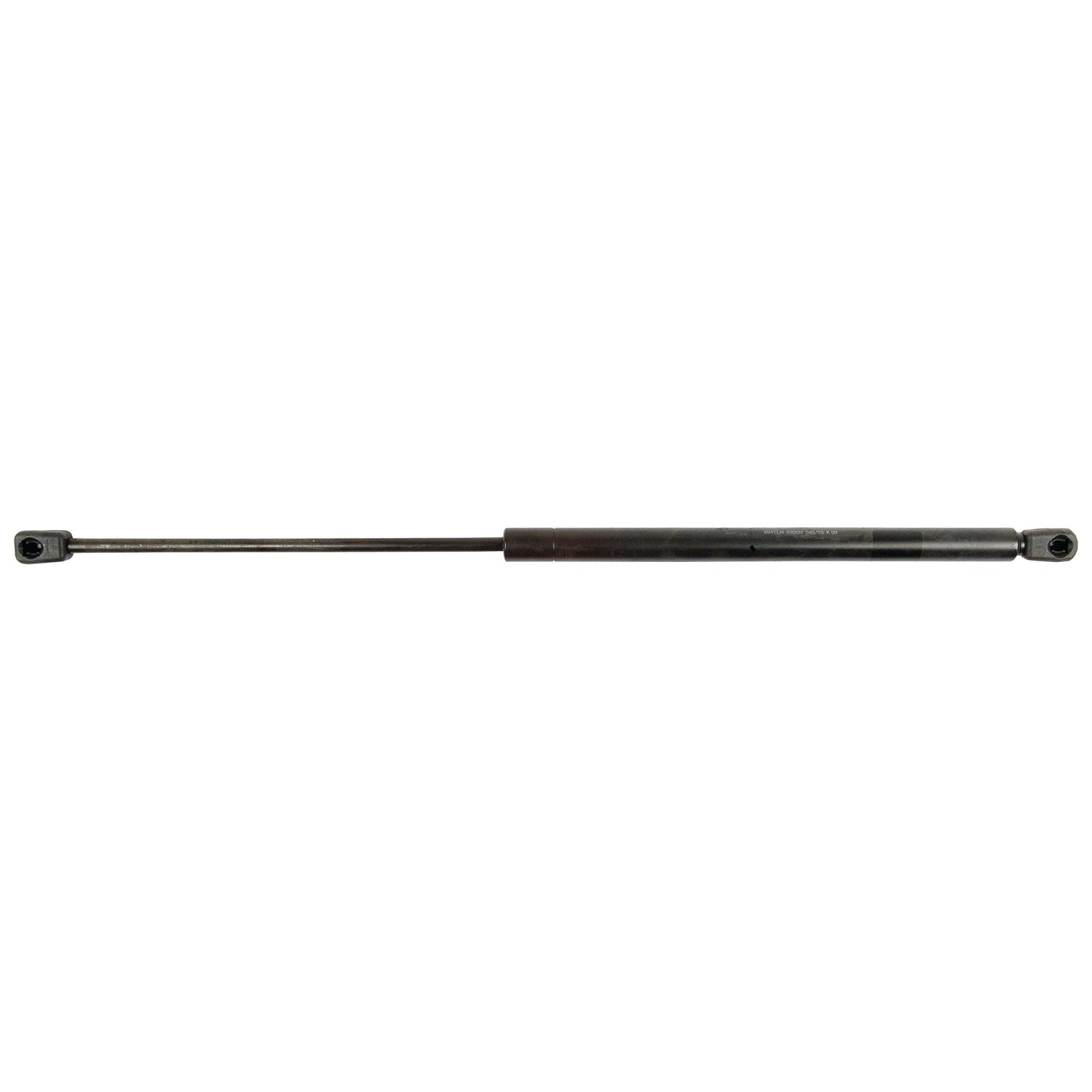 A black hydraulic Gas Strut (S.52877) from Sparex, with eyelet connectors at both ends, featuring a cylinder OD and designed for automotive and industrial applications, with a total length of 525mm.