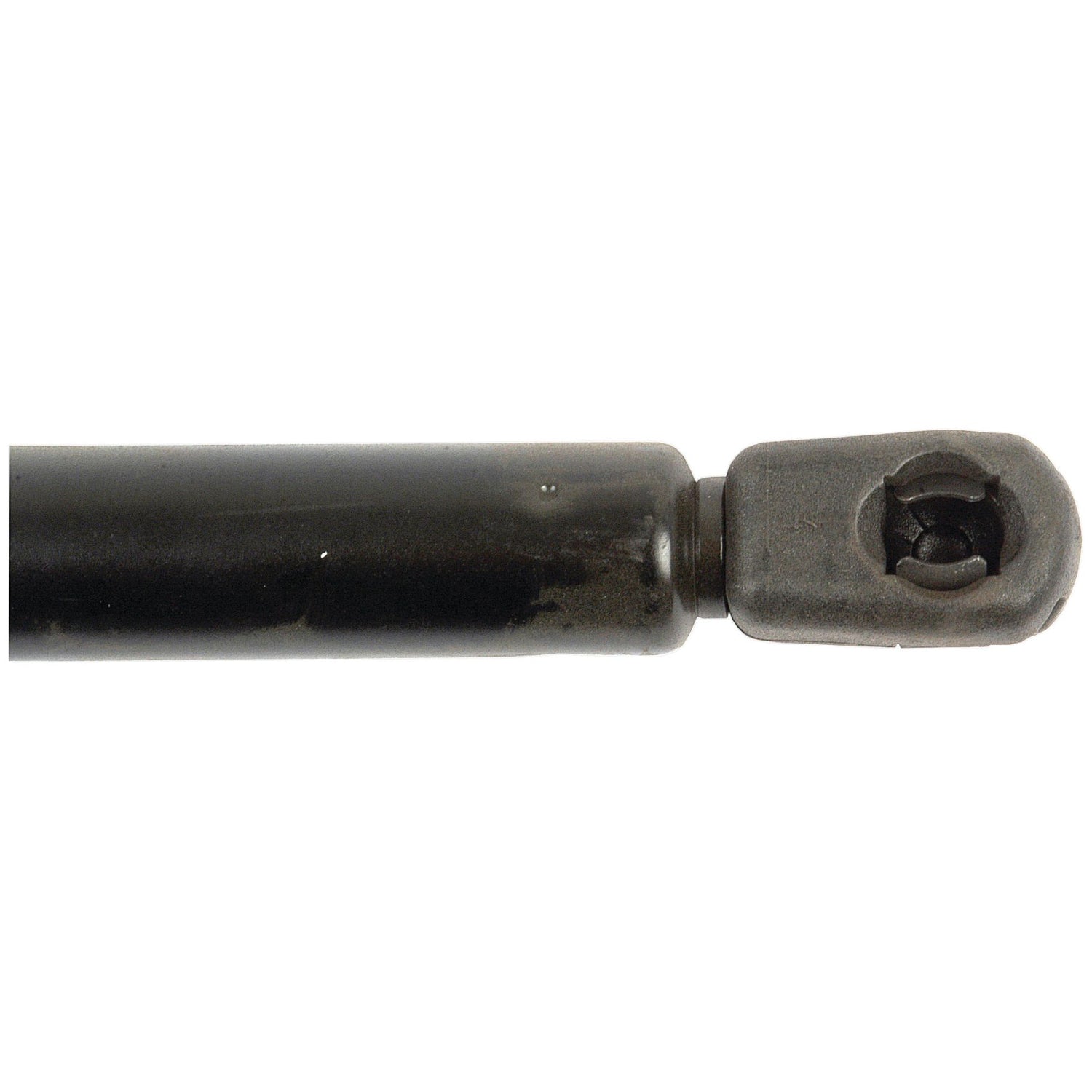 Close-up view of the end of a Sparex Gas Strut, S.19799, with a black cylindrical design and a joint mechanism, perfect for a Ram Stroke 230mm. Total length: 550mm.