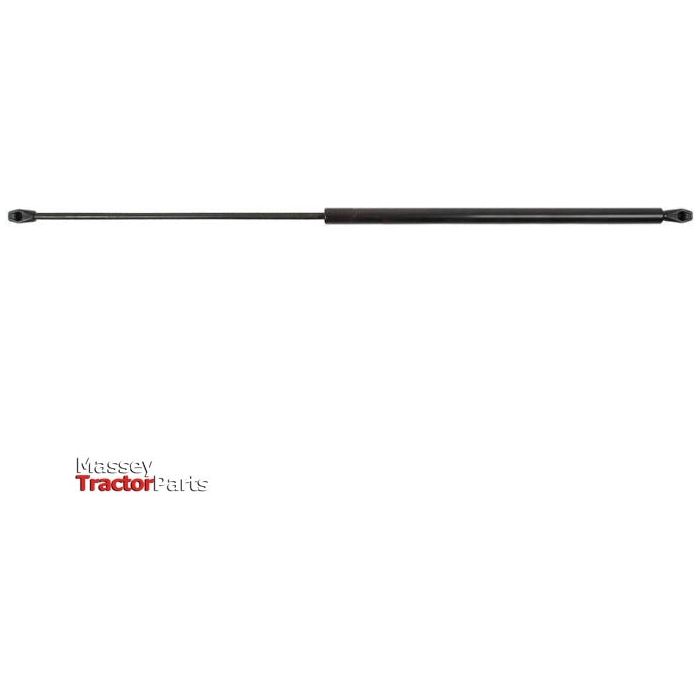 A black Sparex gas strut (S.19415), featuring an attachment point on each end, is displayed against a white background. The text "Massey TractorParts" appears in the bottom left corner. This strut measures 735mm in total length and boasts 150 pressure, ensuring compatibility with John Deere models.