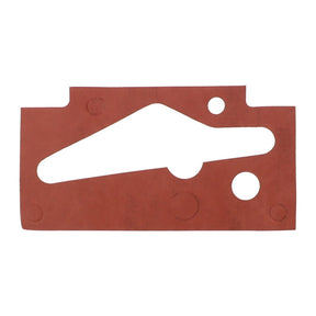 A Massey Ferguson - Gasket - 1686569M2 by AGCO, featuring a red rectangular piece with diverse cutouts and holes in multiple shapes and sizes.