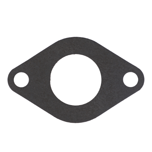 The AGCO Massey Ferguson - Gasket - 3638698M1 is an oval-shaped gasket designed for tractors, featuring a large central hole and two smaller holes on either side.