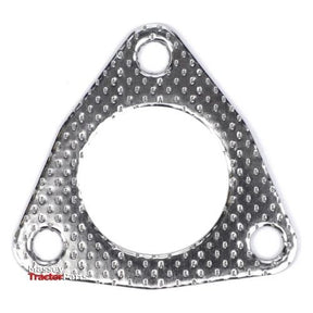 The AGCO Massey Ferguson gasket (product number 4222475M1) features a steel triangular flange design with three bolt holes and a central circular opening. The text "Massey Tractor Parts" is visible in the bottom left corner, indicating compatibility with Massey Ferguson models such as the MF 135.