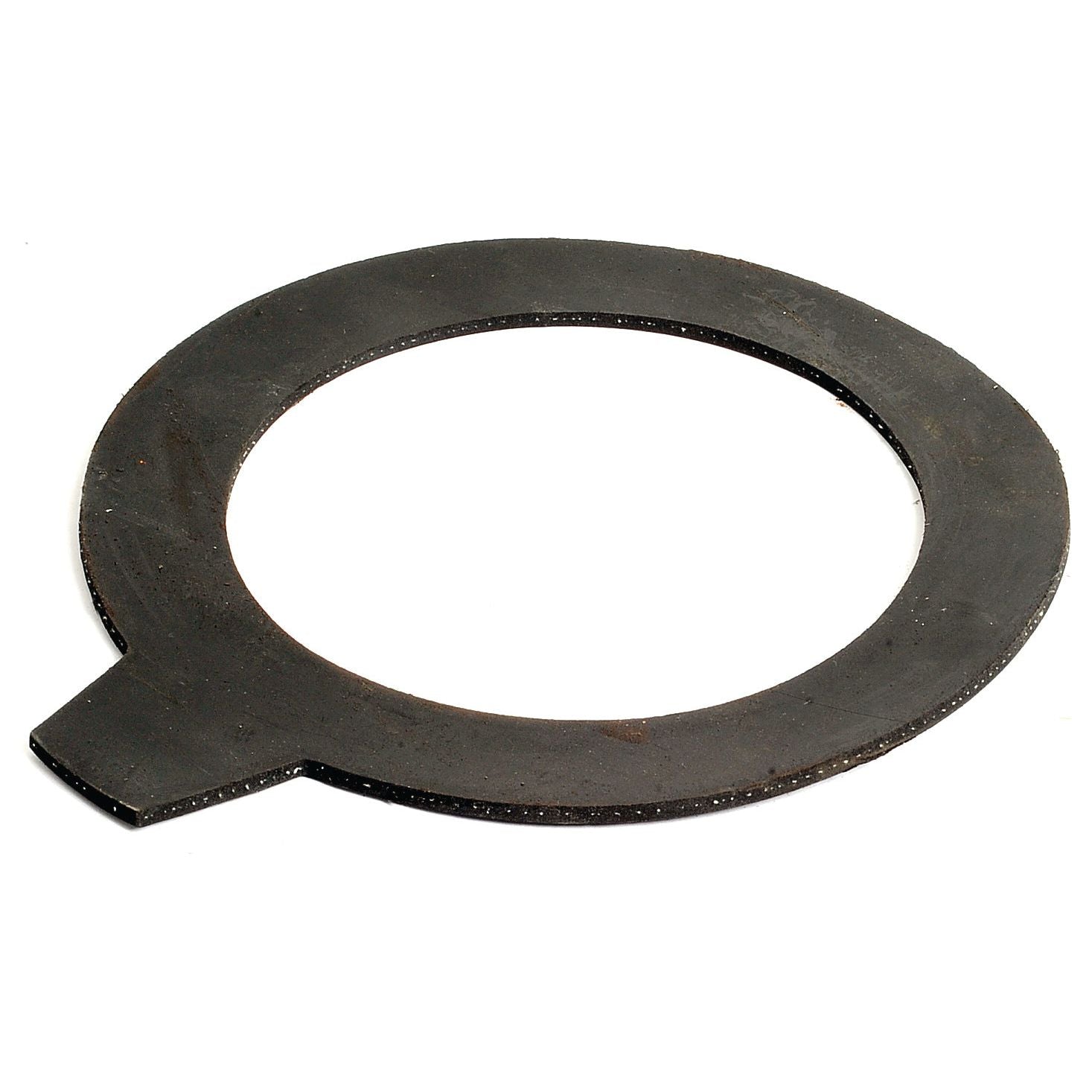 A flat, circular rubber gasket with a small tab protruding from its outer edge, fitting seamlessly into Sparex Universal Fitting systems. This is the Gasket 5'' (125mm) (Rubber) - S.102984 by Sparex.