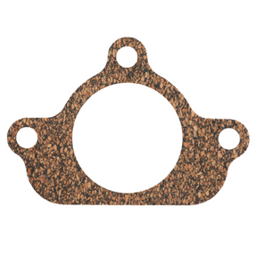A flat cork gasket with three holes, used for sealing Massey Ferguson 100 Series tractor parts components, specifically the Massey Ferguson - Gasket - 897148M4 by AGCO.