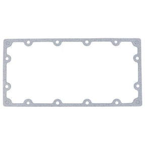 A rectangular metal AGCO gasket with rounded corners and several circular holes along the edges, specifically designed for the 6200 Series of Massey Ferguson machines, known as the "Massey Ferguson - Gasket Integral Cooler - 4224500M1.