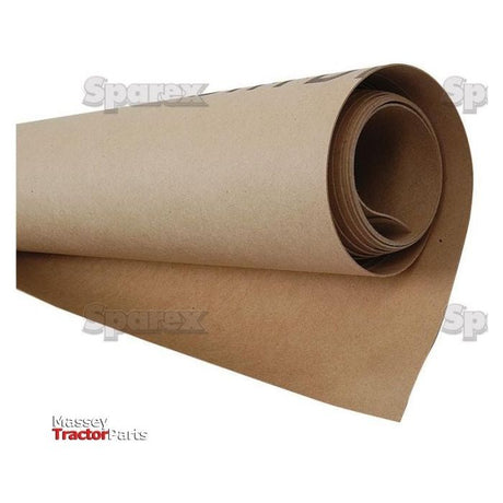 A roll of Gasket Paper 2mm x 500mm x 2500mm (S.24824) by Sparex features visible layers and comes branded with the "Sparex" logo. The logo "Massey TractorParts" is prominently displayed in the bottom left corner. Made from sturdy, reliable material, this Kraft paper is often used with carton tubes for added durability.