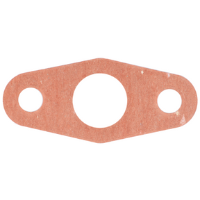 The AGCO Massey Ferguson - Gasket Turbo Return Pipe (Part Number: 3638671M1) is a flat, brown gasket featuring a large central hole and two smaller holes on either side, making it ideal for use in Massey Ferguson tractors.