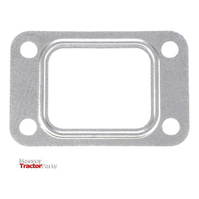 A metallic rectangular gasket with four round mounting holes, branded "AGCO" in the lower left corner, designed to fit seamlessly with Massey Ferguson models. The product name is "Massey Ferguson - Gasket Turbo - V836740277 - V836784847.