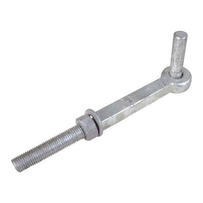 The Sparex Gate Hanger - Square Bolt, Part No. S.55515, features a galvanised metallic right-hand thread J-bolt with a 290mm long threaded shaft and a short, flat, perpendicular arm. It is ideal for gate hanger applications with a pin diameter of Ø19mm.
