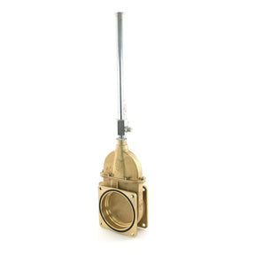 A Sparex Gate Valve with Gas Hydraulic Ram – Double Flanged 6'' - S.22924, featuring an extended vertical handle and a rectangular mounting base, displayed on a white background.