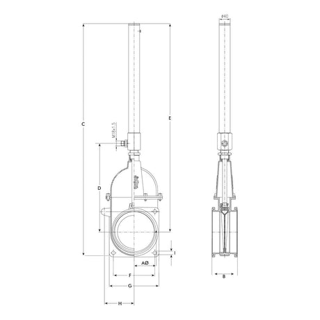 Gate valve with gas hydraulic ram - Double flanged 6'' - S.22924 - Farming Parts