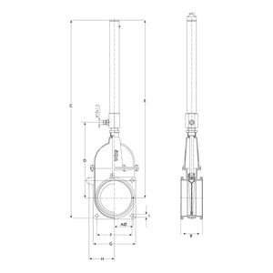 Gate valve with gas hydraulic ram - Double flanged - Heavy duty 6'' - S.104917 - Farming Parts