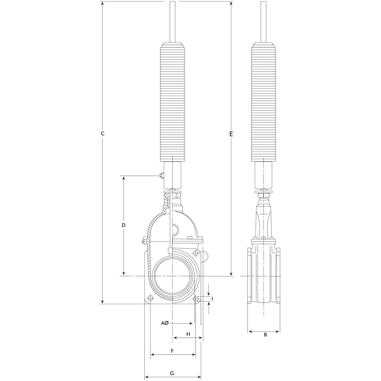 Gate valve with oildynamic ram with spring - Double flanged - Heavy duty 6'' - S.104919 - Farming Parts