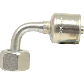 The Sparex Gates BSP 60° Hose Insert, model S.116149, is a 1/2'' x 1/2'' female 90° swept swivel hydraulic fitting featuring a BSP thread on one end and a MegaCrimp® hose connection on the other, ideal for fluid transfer in hydraulic systems.