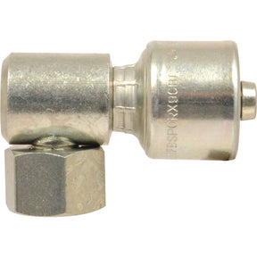 Close-up image of the Sparex Gates BSP 60° Hose Insert 3/8'' x 3/8'' Female 90° Compact Swivel - S.116159, typically used in mechanical or plumbing applications.