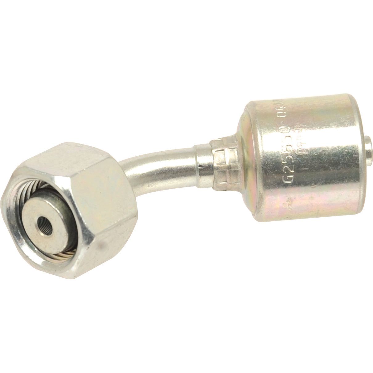 The Sparex Gates Metric 24° Hose Insert 3/8" x M18 x 1.50 () Female 135° Swept Swivel - S.116322 is a metal hydraulic fitting with a hexagonal nut on one end, a cylindrical attachment on the other, and featuring a Metric Thread.