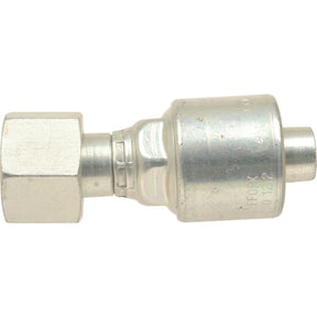 The Gates ORFS Hose Insert 1/2'' x 1 3/16'' Female Straight Swivel - S.116388 by Sparex is a metal hydraulic fitting coupling with a threaded hex nut on one end and a cylindrical connector on the other, featuring Gates' MegaCrimp technology for reliable hose fitting.