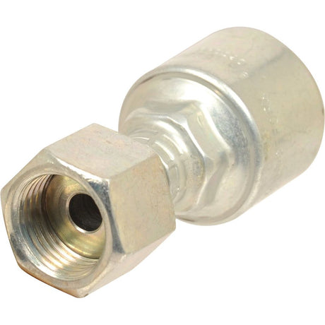 A Gates ORFS Hose Insert 3/8'' x 1 3/16'' Female Straight Swivel fitting, branded by Sparex as S.116387, featuring a metallic threaded female end and a crimped collar, is specifically designed to be compatible with a 3/8 hose and operate seamlessly as a Gates MegaCrimp® Fitting.