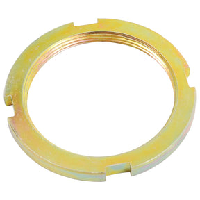 Close-up of a metallic circular ring with threading inside, likely a Gear Knob Nut (Sparex Part No. S.42314), featuring four notches spaced evenly around its circumference.