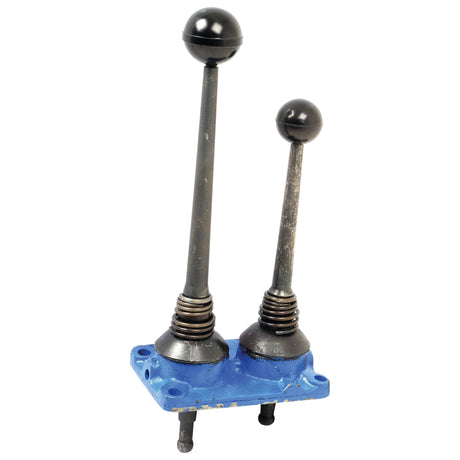 The Sparex Gear Lever Assembly (Part No. S.68312) features two black gearsticks of varying heights secured to a blue metal base with bolts, evoking the style of a vintage Massey Ferguson TEF20.