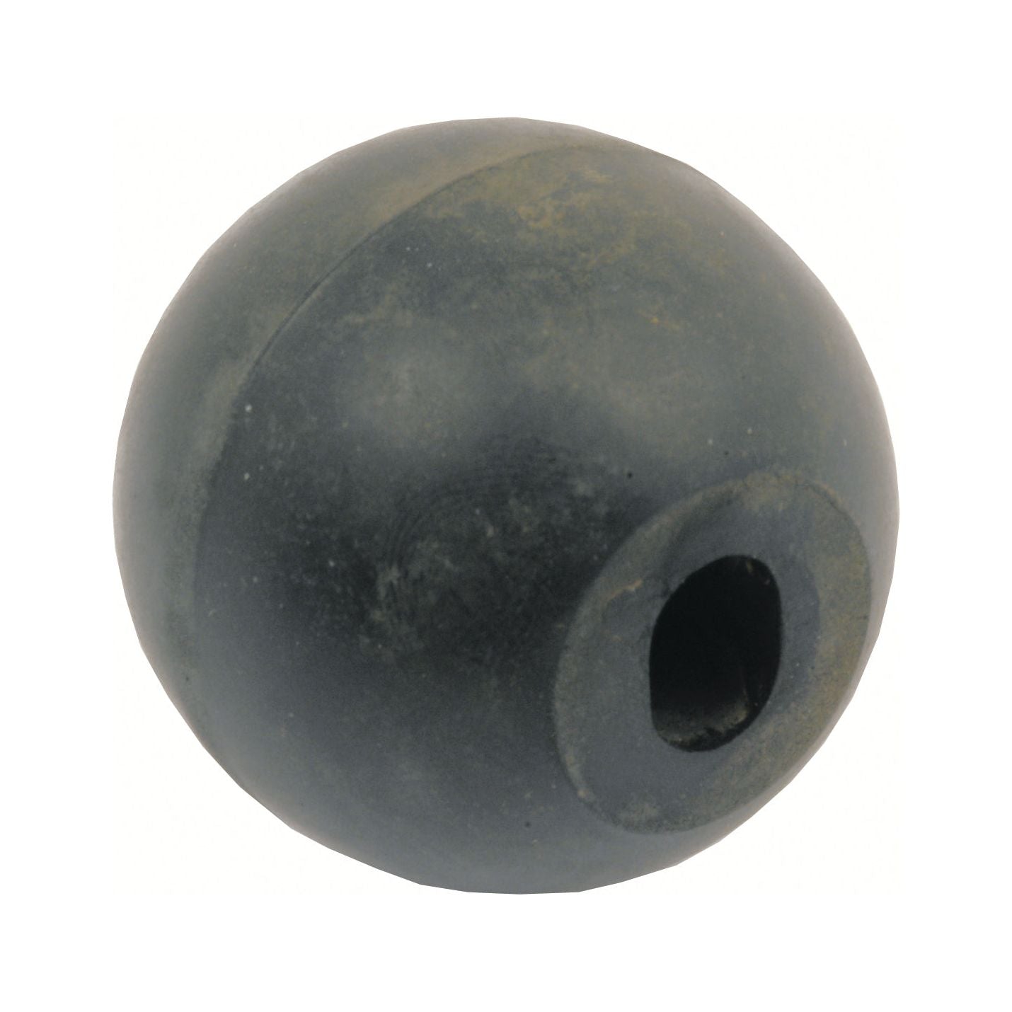 A round, black solid object with a central hole, resembling a small spherical weight or rubber bumper, akin to components in Nuffield or Leyland machinery, is the Gear Knob | Sparex Part No.S.58718 from the Sparex brand.