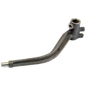 A metal automotive part with a cylindrical end on one side and a notch on the other, featuring a secondary tube extending from the main body, reminiscent of those found in Ford New Holland machinery, known as the Gear Selector Arm (Sparex Part No. S.66928) from Sparex.