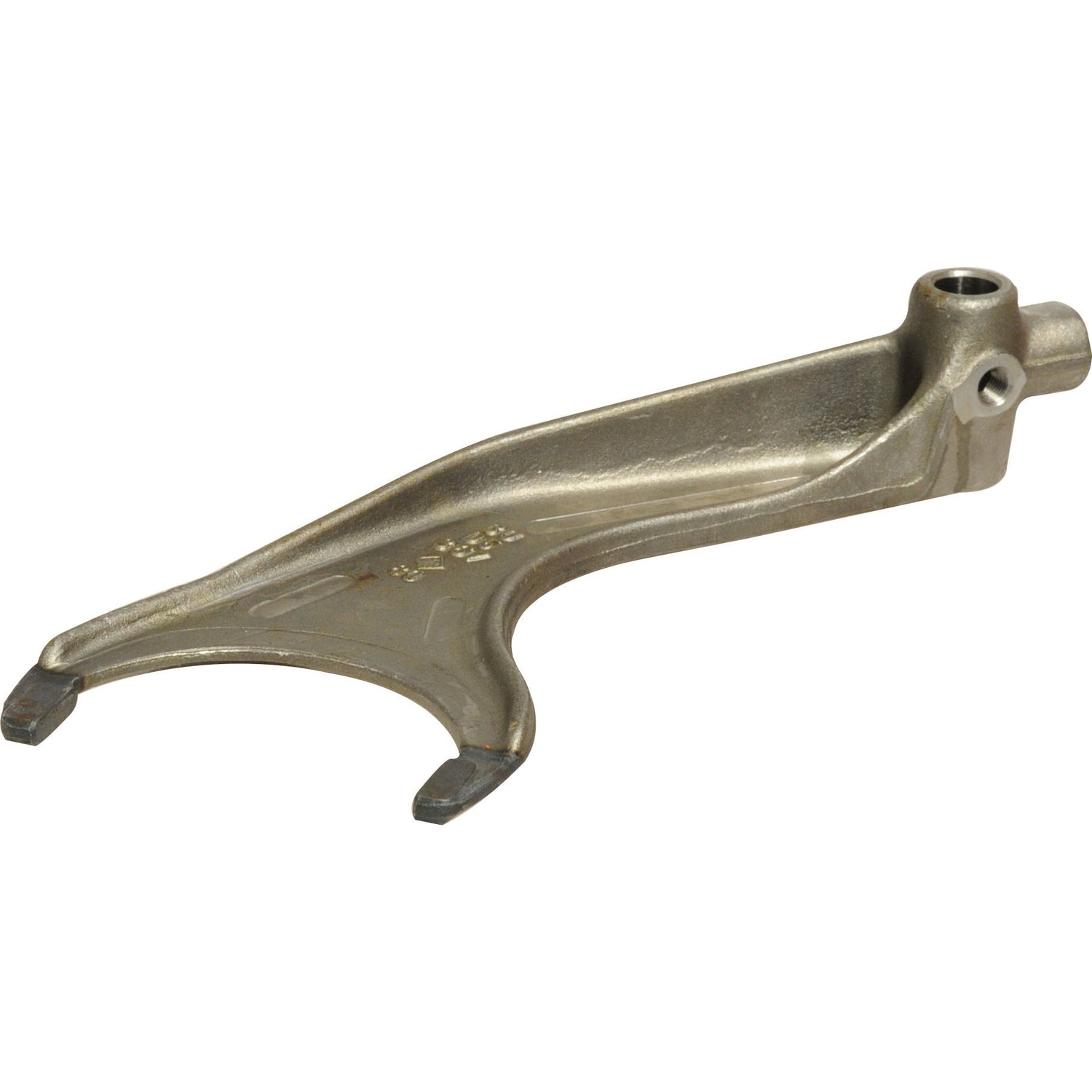 The Selector Fork (Sparex Part No. S.66054) is a metallic component with a U-shaped end, used in manual transmission systems. It features a small hole near the top end and is ideal for Ford/New Holland models. This product is available through Sparex.
