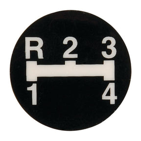 The Sparex Gear Stick Decal (Sparex Part No.S.41968) showcases a black circular gear shift pattern with numbers 1 through 4 and an "R" for reverse, representing a standard gear arrangement.