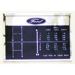Gear stick decal for a Ford vehicle, featuring a 5-speed manual transmission pattern with speed ranges in miles per hour (MPH) at various engine RPM levels. Product: Gear Stick Decal | Sparex Part No.S.67193, Brand: Sparex.
