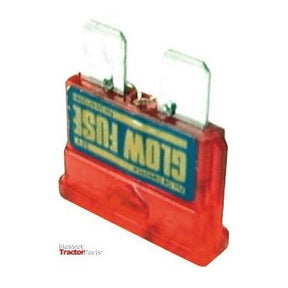 The Glow Fuse 10 Amps - Red, offered by Sparex under Part No. S.11942, is a red and yellow fuse equipped with metal prongs for use in electrical circuits. It features "Slow Fuse" labeled in yellow letters and has a capacity of 10 Amps.