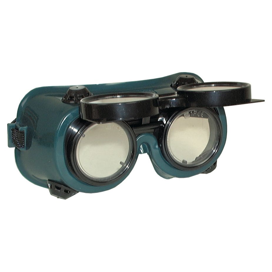 A pair of Sparex Goggles-Gas Welding-Flip Front (Part No. S.11640) with dark green flip-up lens covers.