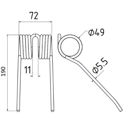 Pick-Up Haytine- Length:190mm, Width:69mm,⌀5.5mm - Replacement for Hesston, Massey Ferguson
 - S.22954 - Farming Parts