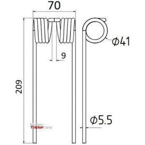 Pick-Up Haytine- Length:209mm, Width:70mm,⌀5.5mm - Replacement for Welger
 - S.72537 - Farming Parts