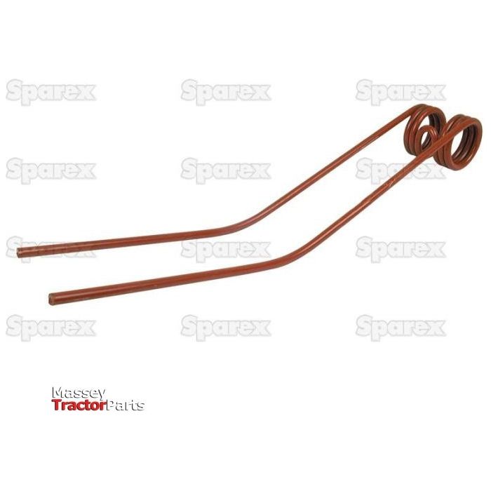 Two Swather/Tedder Tines with an overall length of 550mm, a width of 86mm, and a diameter of 9mm. Suitable as replacements for Claas LINER 680 with OE Reference 9536290 for easy identification. The background is watermarked with "Sparex" text, and the "Massey Tractor Parts" logo appears at the bottom left corner. Sparex Part No. S.38309 included for reference.