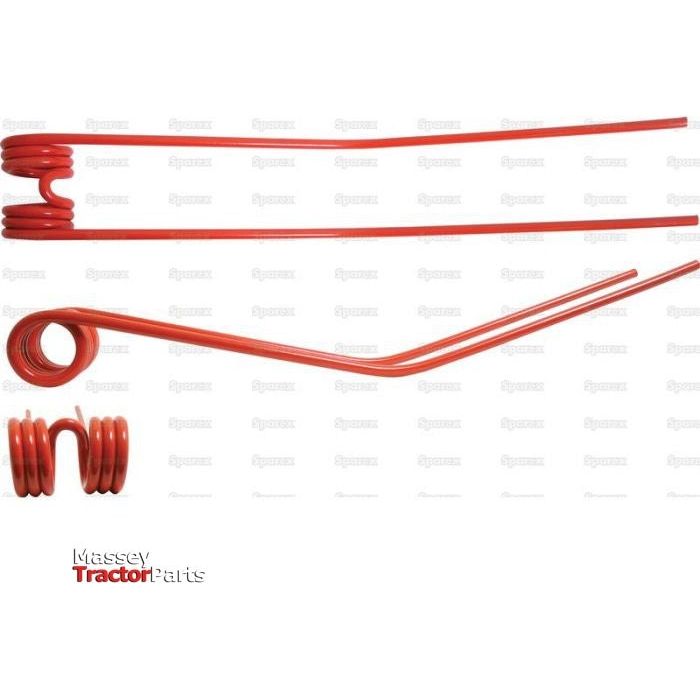 Red metal coil springs with extended arms, displayed in various angles and positions on a white background, showcasing the precision craftsmanship typical of Sparex. Some models include impressive 600mm lengths for enhanced durability.