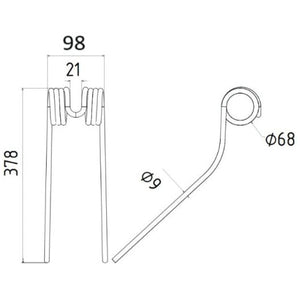 Tedder haytine- Length:378mm, Width:98mm,⌀9.5mm - Replacement for Deutz-Fahr
 - S.106286 - Farming Parts