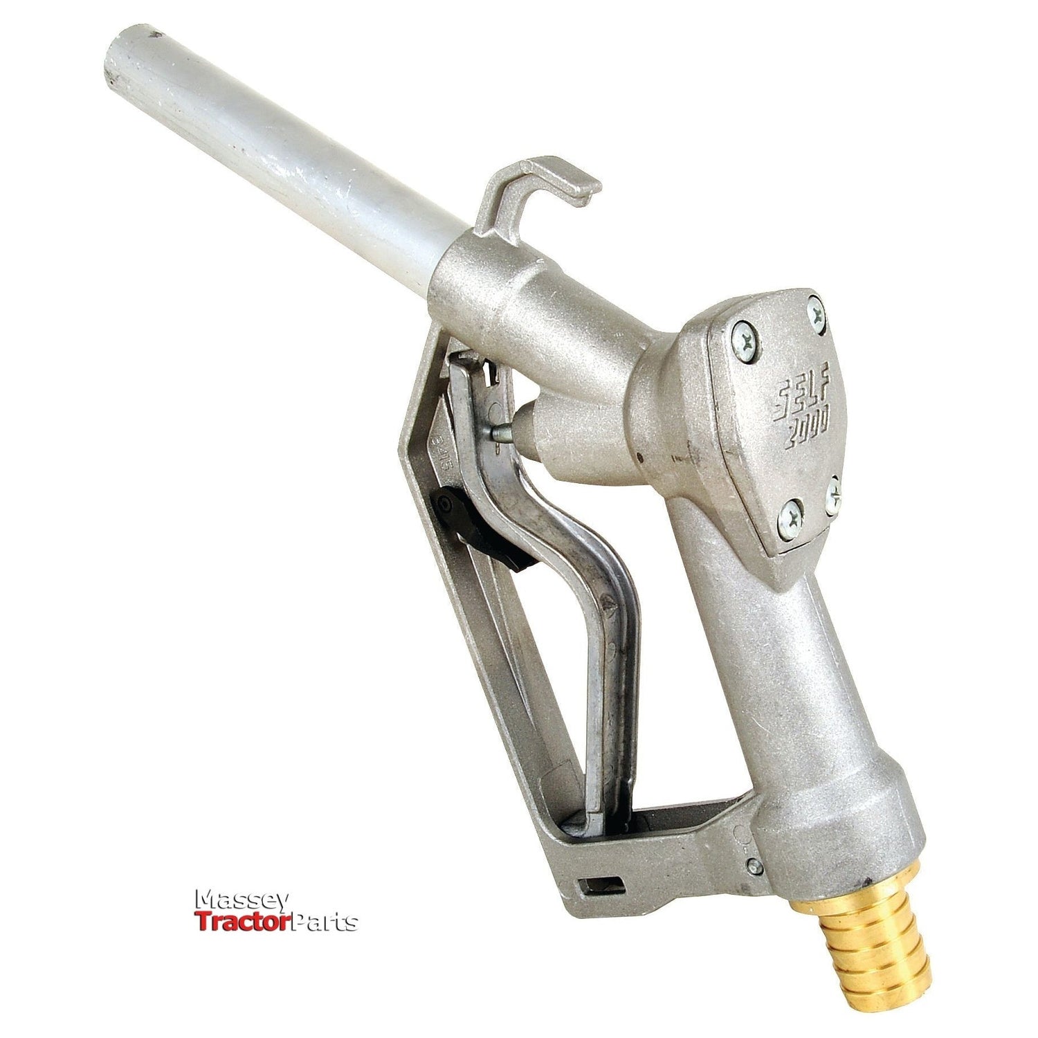 Metal fuel nozzle with a control lever and hose connector, resembling the Gravity Swivel Hose Gun - S.8982 by Sparex. The text "Massey Tractor Parts" is visible on the bottom left side, along with the number 26259.