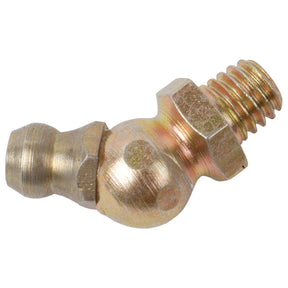 Close-up of a Sparex Grease Nipple (Part No. S.855) with a 45° ball joint and M6 x 1.00 threaded end. The fitting has a slightly worn or tarnished appearance.
