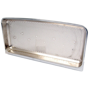 The Grille - Upper (Sparex Part No.S.67733) is a rectangular metal vent cover featuring a perforated surface and a raised edge, exemplifying the durability inherent in Sparex components. Perfect for Ford New Holland machinery, this grille ensures optimal ventilation and protection.