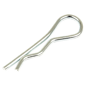 The Grip Clip - Single Wound, Clip Ø2mm x 44mm by Sparex (Part No.S.8) is a silver hairpin cotter pin shaped like an elongated loop with one straight leg and one bent leg, typically used for securing bolts or other fasteners. It fits Pin Ø6-11mm, ensuring a reliable hold for various applications.