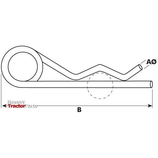 A technical drawing of the Sparex Grip Clip - Single Wound, Clip⌀7mm x 163mm - S.15 with dimensions labeled 'B' for length and 'A' for diameter. The pin features a loop, a series of bends, and a straight section designed to resist dynamic loads that often cause self-loosening in bolted joints.