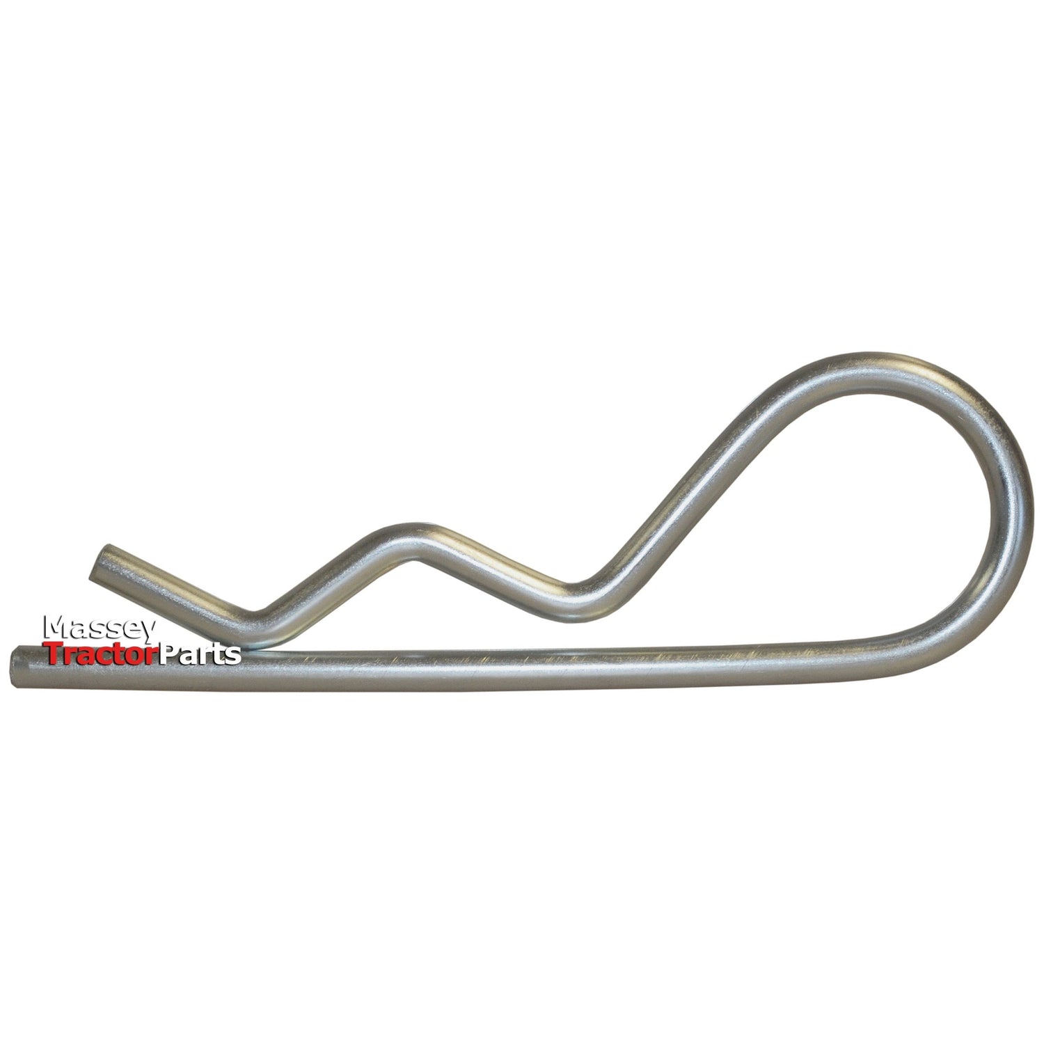 A Sparex "Grip Clip - Single Wound," measuring ⌀7mm x 163mm, designed to counter self-loosening of bolted joints, featuring a silver locking pin with a kink in the middle and a looped end. The text "Massey Tractor Parts" is displayed on the left side.