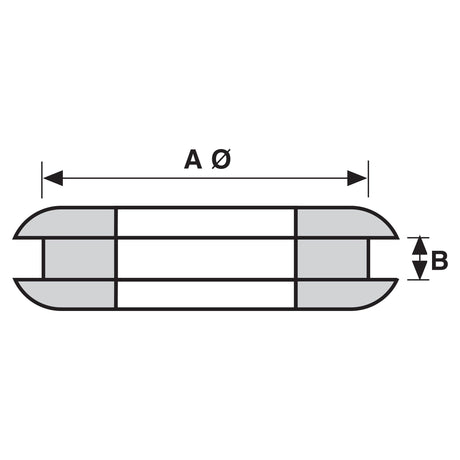 A technical drawing of a cylindrical object with dimensions labeled as A (diameter) and B (height), featuring a Sparex grommet (Sparex Part No. S.42873) for added reinforcement.