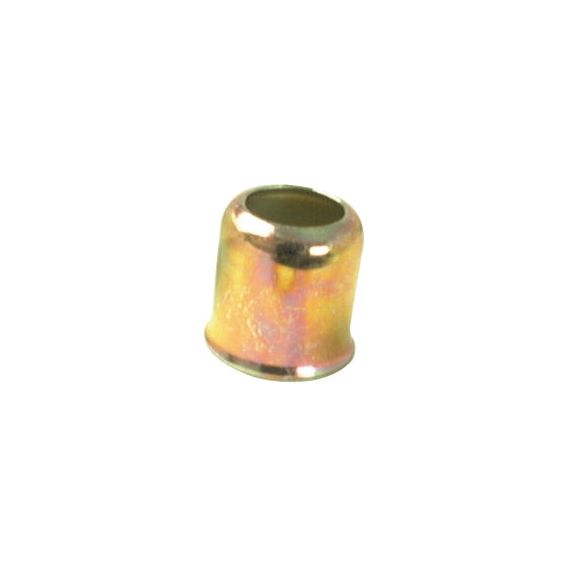 The Ferrule 10.5 x 6.2mm DN02 - S.55161 from Sparex is a small, cylindrical metallic bushing with an open top and a slightly wider base, featuring a slightly iridescent finish, ideal for use with oil/fuel-resistant hoses.